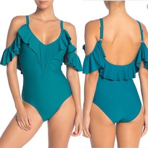 Nicole Miller Ruffled Cold Shoulder Swimsuit